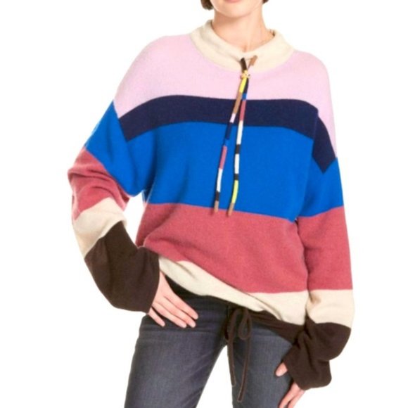Theory Cashmere Stripe Mock Neck Pullover